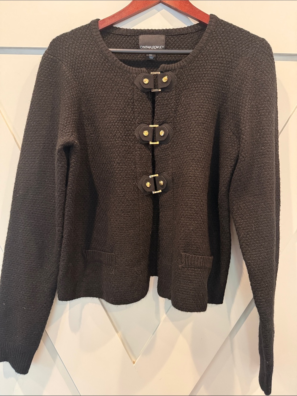 Cynthia Rowley Dark Brown Textured Toggle Cardigan